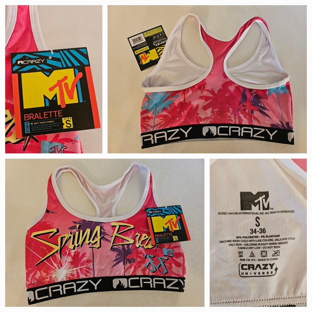 NWT CRAZYBOXER MTV Spring Women's Sports Bra 1988 size small